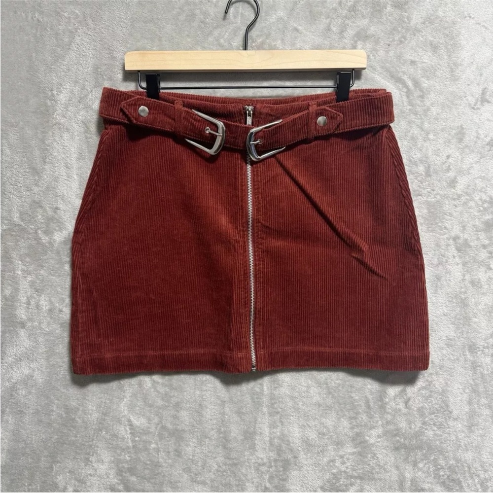 NWT Topshop Womens Size 10 Corduroy Mini Skirt  Rust Full Zip Double Buckle